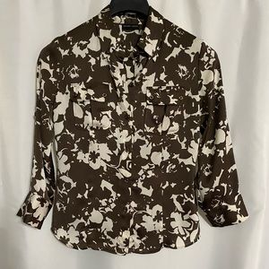 New York & company Brown cream Blouse